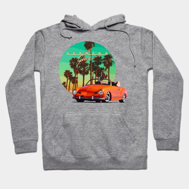 Karmann Ghia sunset palm trees Hoodie by CamcoGraphics